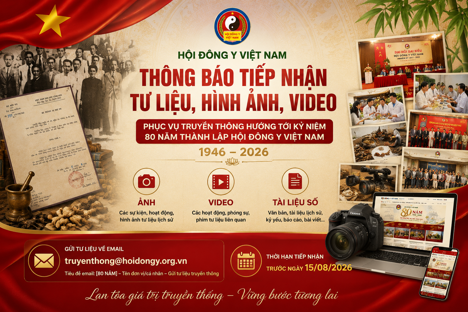 Thông báo tiếp nhận tư liệu, hình ảnh, video phục vụ truyền thông Lễ Kỷ niệm 80 năm Hội Đông y Việt Nam
